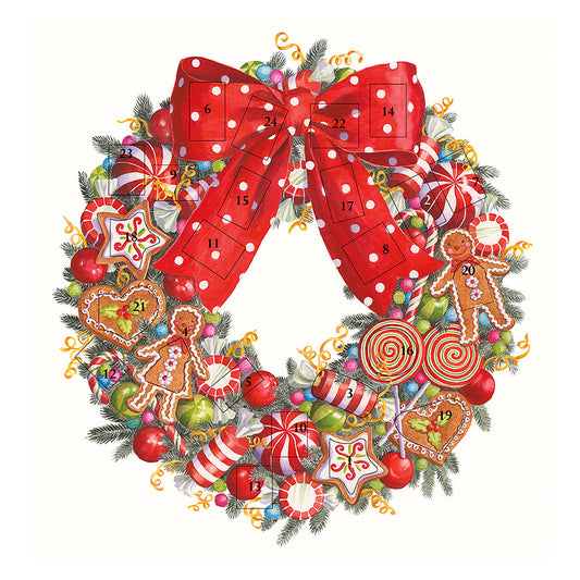 Candy Wreath by Ingrid Snyder Caspari Die Cut Advent Calendar 36.5 x 34 cm