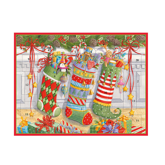 Stockings on the Mantle by Ingrid Slyder Caspari Advent Card with 24 Doors 18 x 13cm