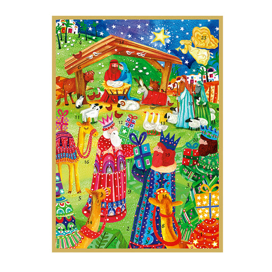 Colouring Book Nativity by Jane Hayes Caspari Advent Card with 24 Doors 18 x 13cm