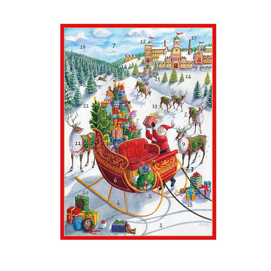 Santa’s Sleigh by Ingrid Slyder Caspari Advent Card with 24 Doors 18 x 13cm