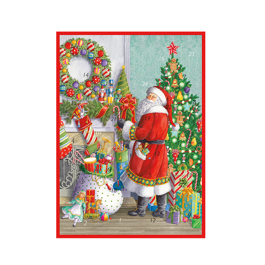 Santa at the Mantle Caspari Advent Card with 24 Doors 18 x 13cm