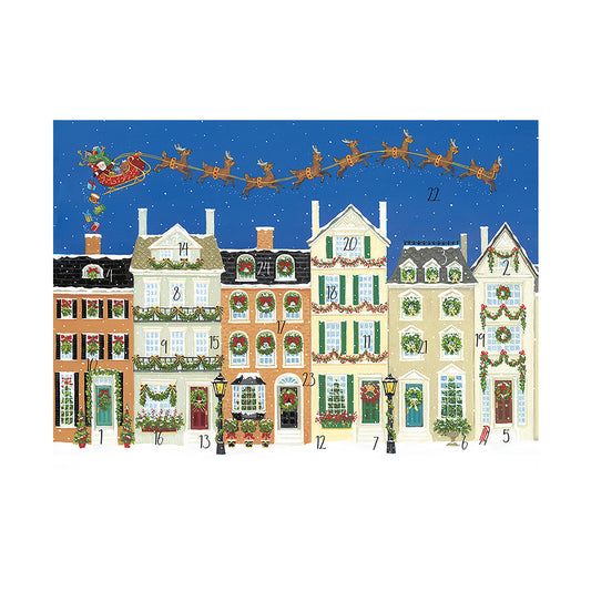 Santa Delivering Gifts by Janine Moore Caspari Advent Calendar Card 18 x 13cm