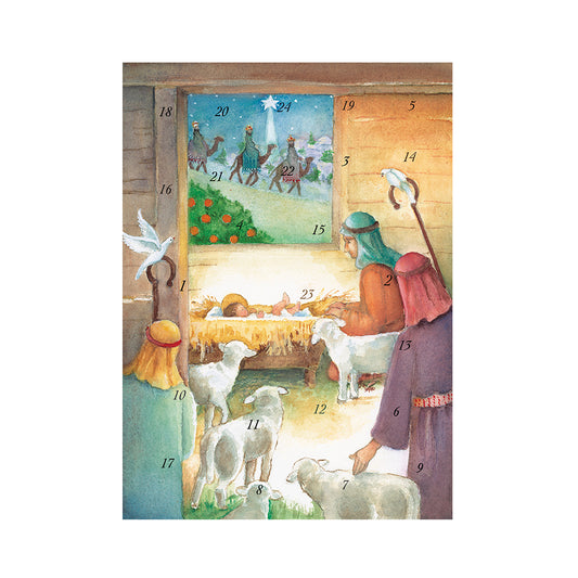 Manger and Shepherds by Joanne Borrero Caspari Advent Calendar Card 18 x 13cm