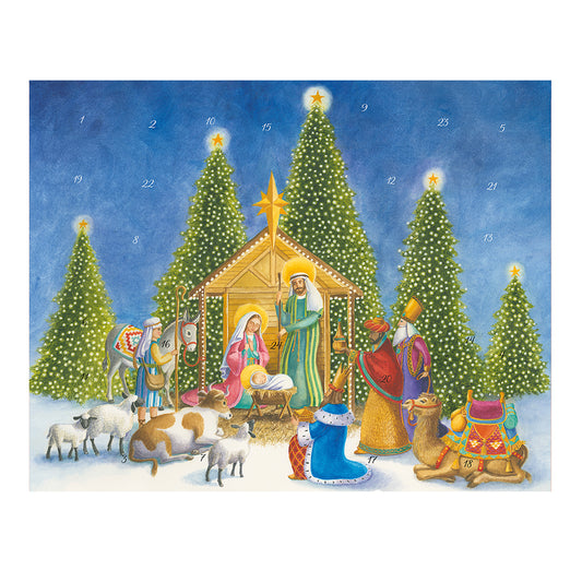 Nativity by Ingrid Slyder 3 d Applique and gold foil  Caspari Advent Calendar 33 x 26