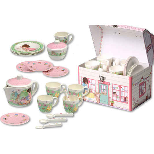 Belle and Boo Melamine Teaset - 250 x 160 x 200mm In a carry house - 21 piece Melamine Teaset House giftbox 250 x 160 x 200mm