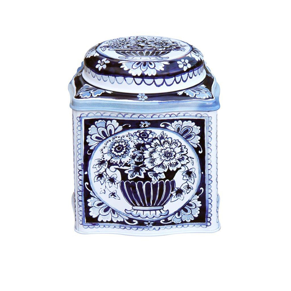 Claire Winteringham - Blue & White Wavy Dome Caddy Tin -  105 x 105 x 110mm