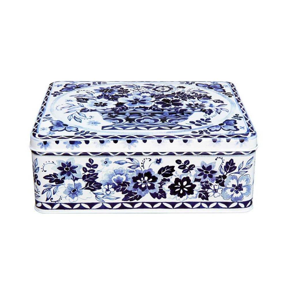 Claire Winteringham - Blue & White Deep Rectangular Tin-  195 x 154 x 75mm