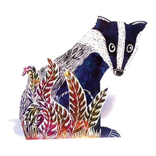 Badger 3D Sculptural Judy Lumley Greetings Card from Lino Cut Designs with envelope