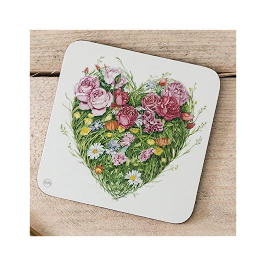Grass Heart Love Wedding Valentine Drinks Coaster by Daniel Mackie 95mm x 95 mm