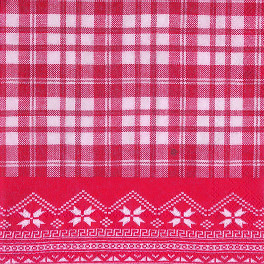 Chalet Check red IHR Paper Cocktail Napkins 25 cm square 3 ply 20 pack