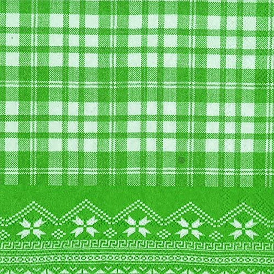 Chalet Check green IHR Paper Cocktail Napkins 25 cm square 3 ply 20 pack