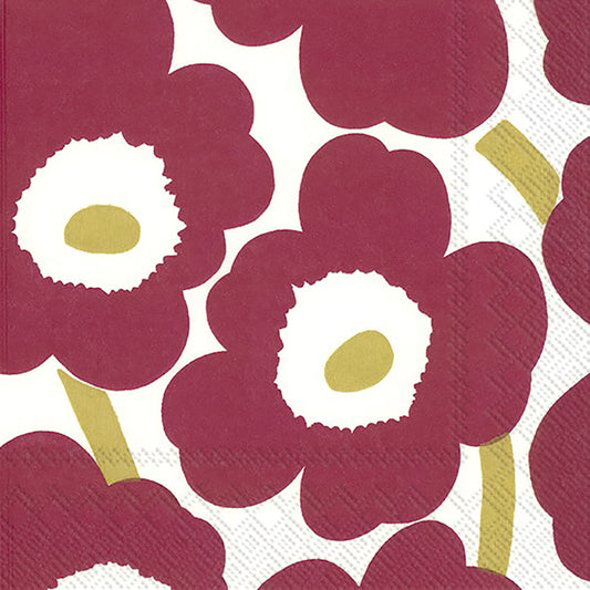 Marimekko Unikko, dark red gold Flowers IHR Paper Cocktail Napkins 25 cm square 3 ply 20 pack
