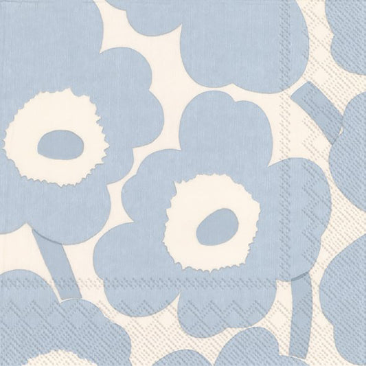 Marimekko UNIKKO cream light blue Flowers IHR Paper Cocktail Napkins 25 cm square 3 ply 20 pack