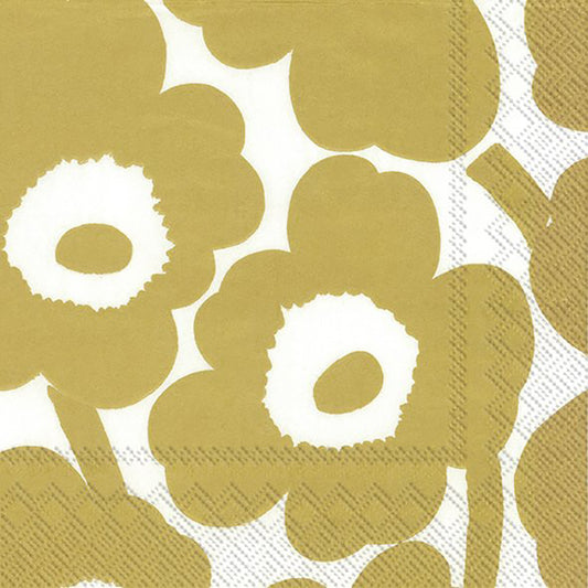 Marimekko UNIKKO white gold Flowers IHR Paper Cocktail Napkins 25 cm square 3 ply 20 pack