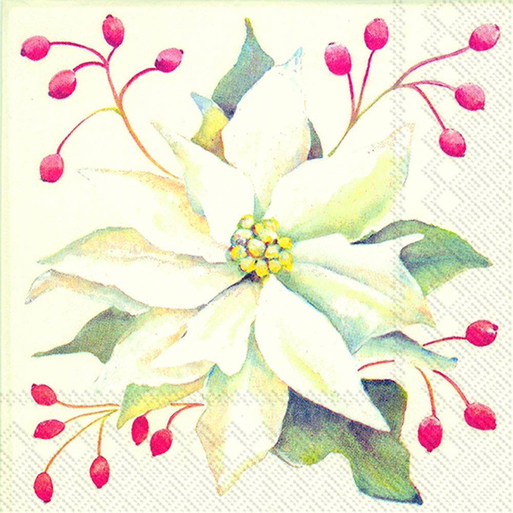 Isabelle White Christmas Rose IHR Paper Cocktail Napkins 25 cm square 3 ply 20 pack