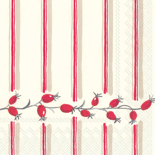 BERRY STRIPE red Christmas IHR Paper Cocktail Napkins 25 cm square 3 ply 20 pack