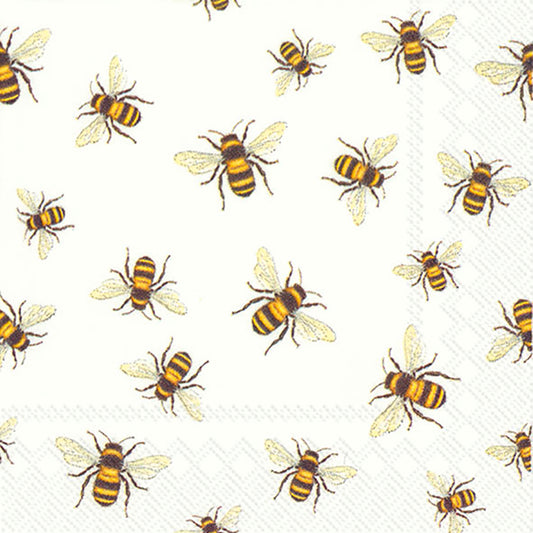 SAVE THE BEES! white IHR Paper Cocktail Napkins 25 cm square 3 ply 20 pack