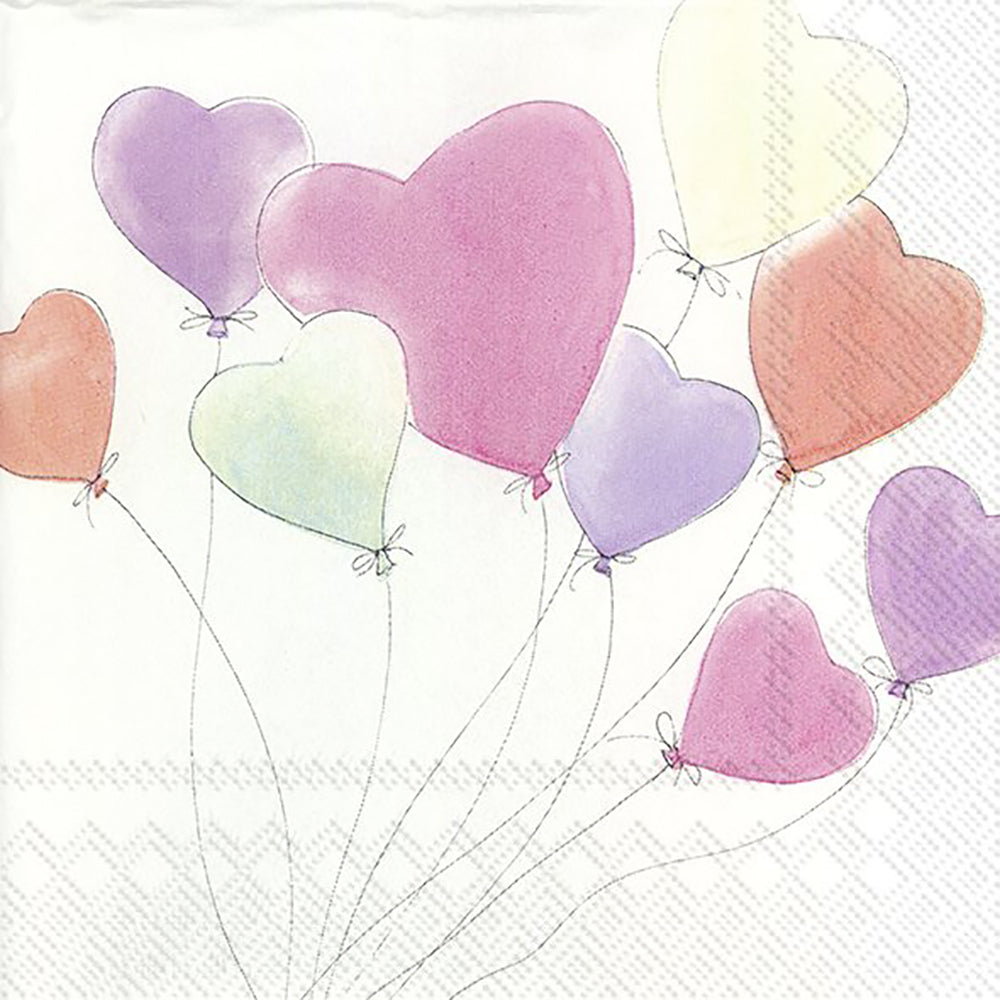 LOVE IS IN THE AIR Heart Balloons white Wedding IHR Paper Cocktail Napkins 25 cm square 3 ply 20 pack