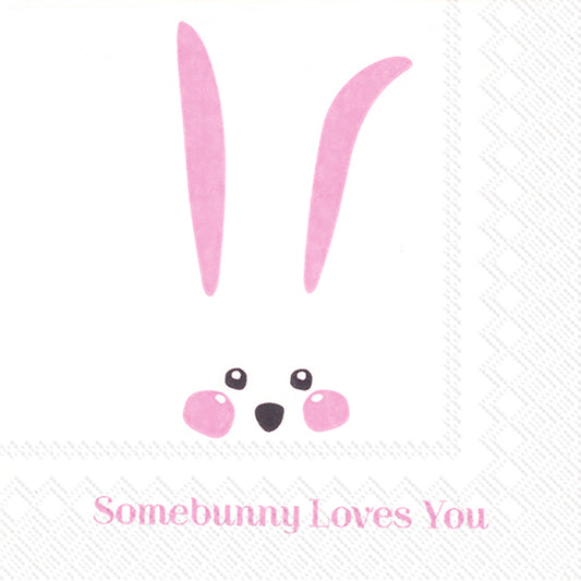 SOMEBUNNY LOVES YOU Rabbit Bunny IHR Paper Cocktail Napkins 25 cm square 3 ply 20 pack
