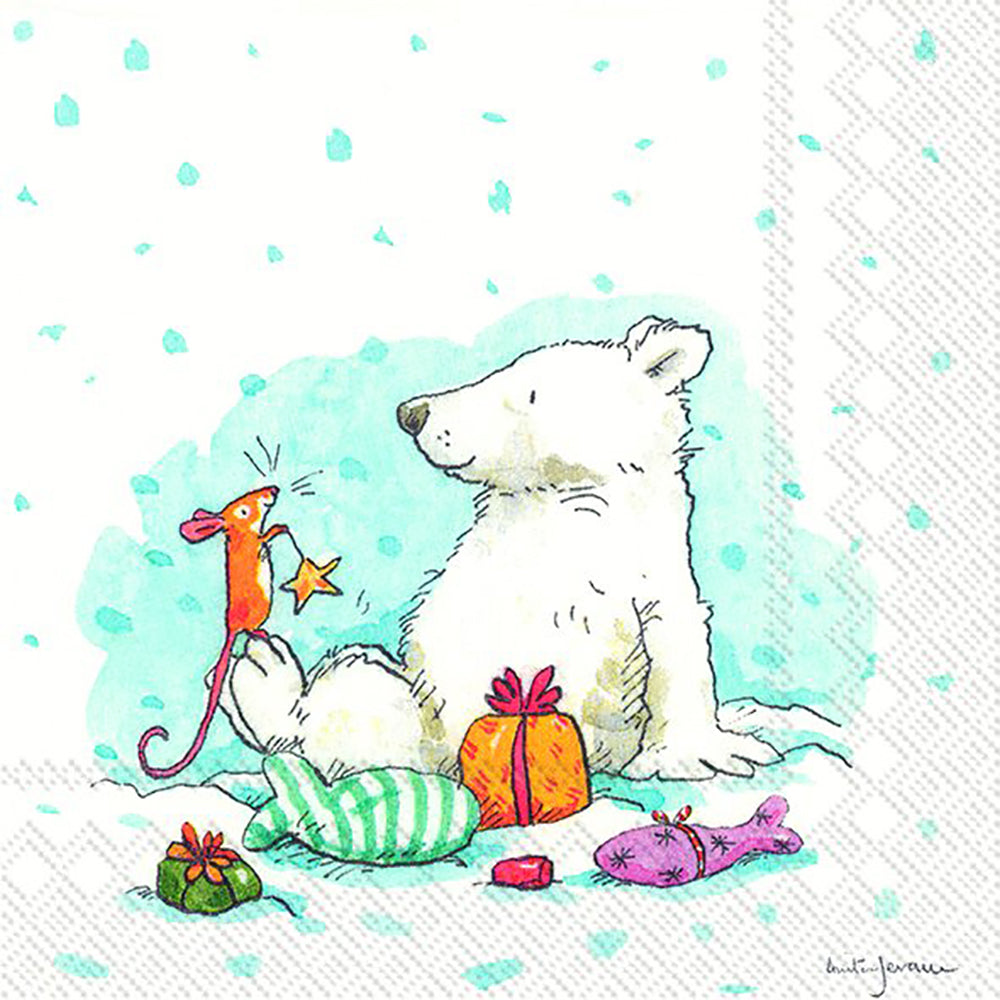 ICY X-MAS FOR YOU Christmas Polar Bear Mouse Present IHR Paper Cocktail Napkins 25 cm square 3 ply 20 pack