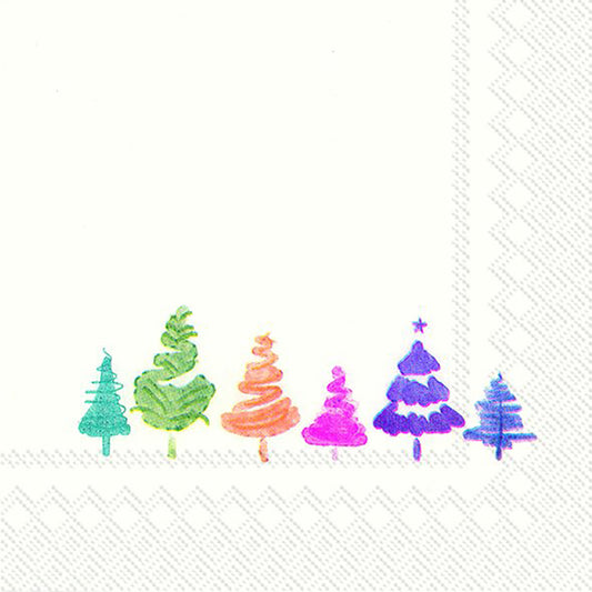 COLORFUL X-MAS Christmas Trees IHR Paper Cocktail Napkins 25 cm square 3 ply 20 pack