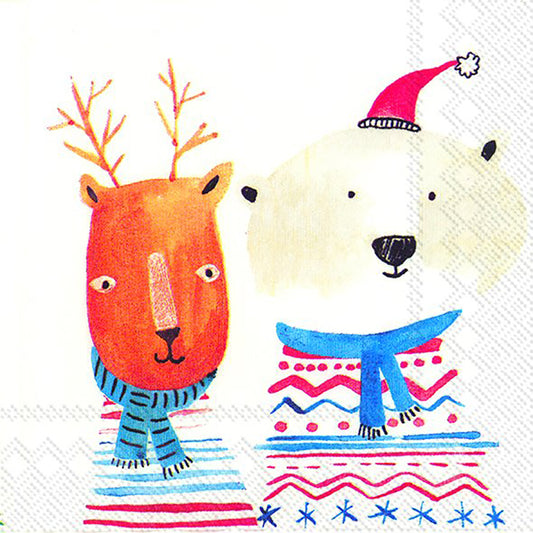 BEST FRIENDS Polar Bear Deer Christmas IHR Paper Cocktail Napkins 25 cm square 3 ply 20 pack