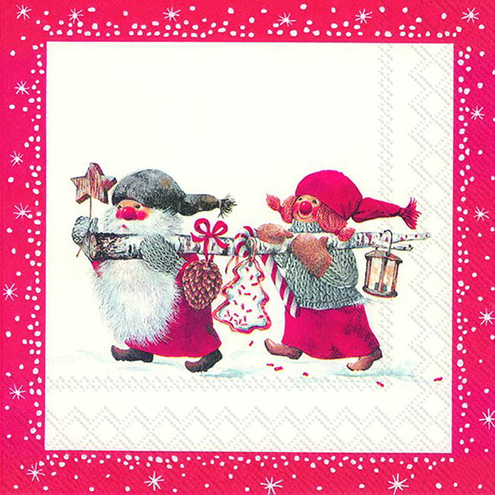 NIELS AND INGER red Gnomes Christmas IHR Paper Cocktail Napkins 25 cm square 3 ply 20 pack