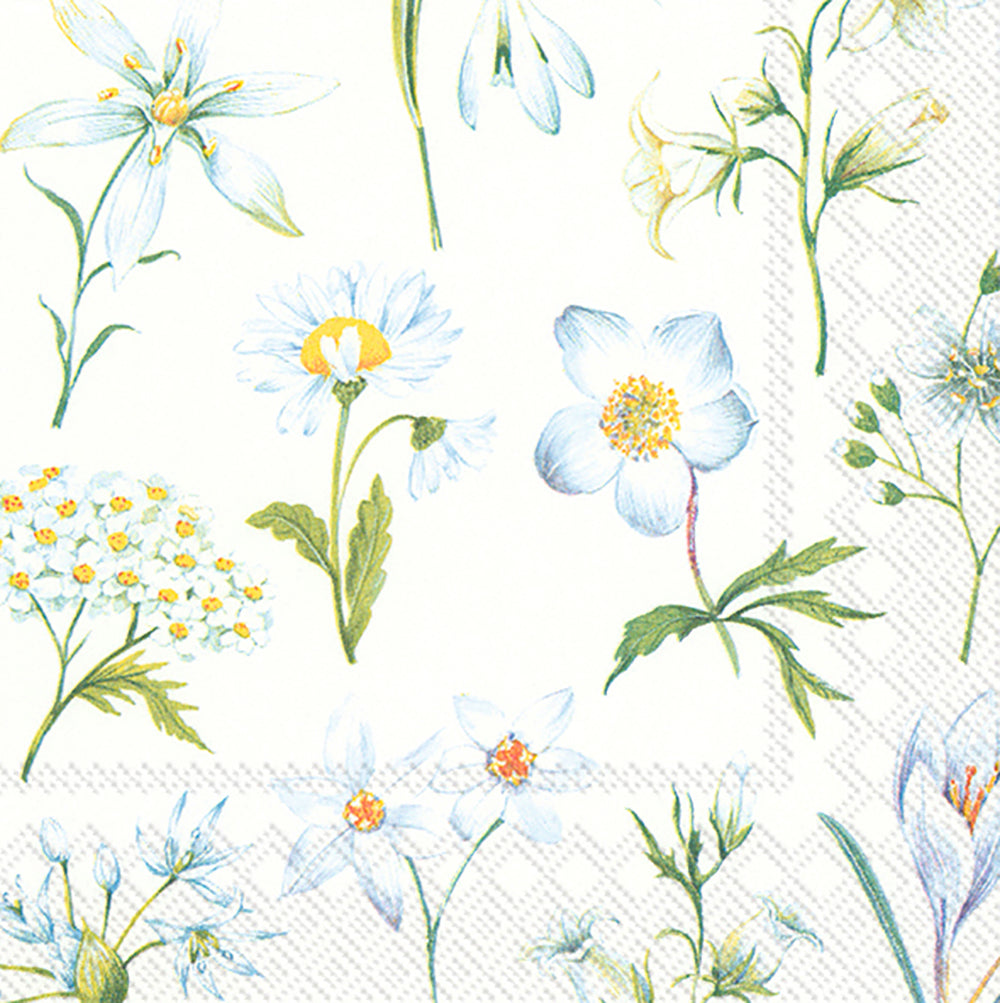 THEA White flowers IHR Paper Cocktail Napkins 25 cm square 3 ply 20 pack