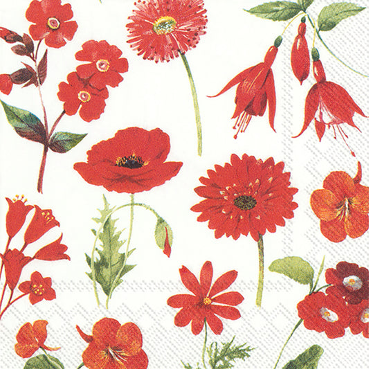 MONA Red Flowers IHR Paper Cocktail Napkins 25 cm square 3 ply 20 pack