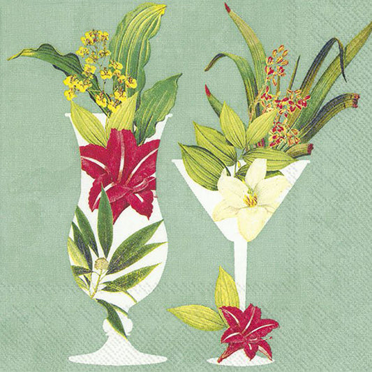 COCKTAILS IN PARADISE mint IHR Paper Cocktail Napkins 25 cm square 3 ply 20 pack