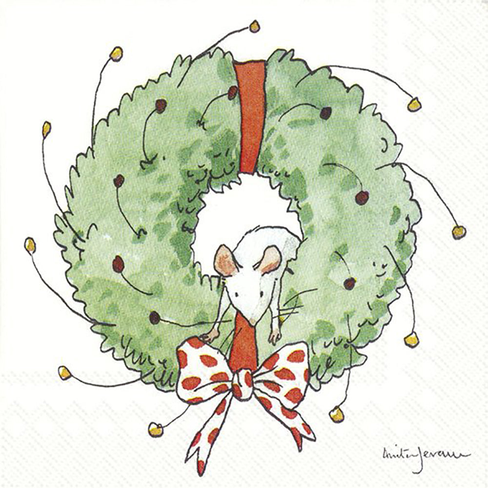 Mouse in Wreath Christmas IHR Paper Cocktail Napkins 25 cm square 3 ply 20 pack