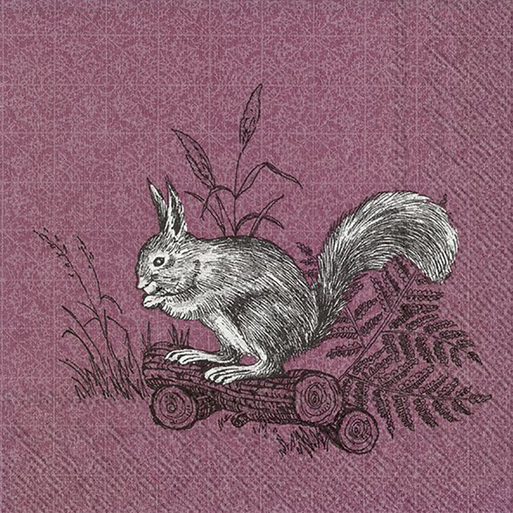 FOREST FRIENDS SQUIRREL bordeaux IHR Paper Cocktail Napkins 25 cm square 3 ply 20 pack