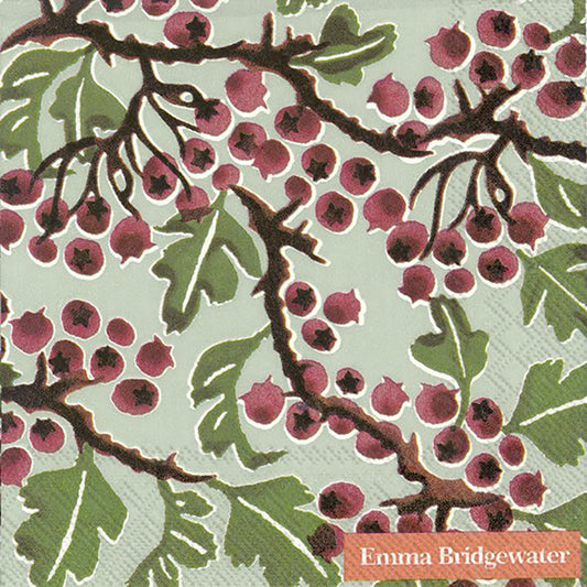 Emma Bridgewater HAWTHORN BERRY light green  IHR Paper Cocktail Napkins 25 cm square 3 ply 20 pack