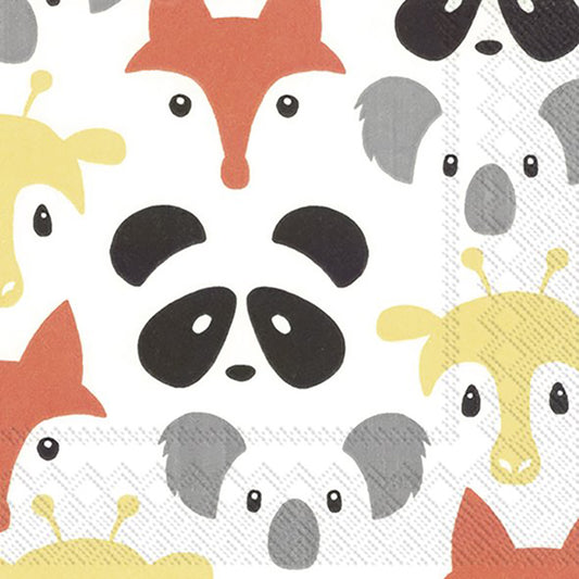 ANIMAL FRIENDS Animal faces IHR Paper Cocktail Napkins 25 cm square 3 ply 20 pack