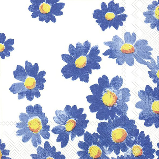 AGNETHA blue Daisy Blue Flower IHR Paper Cocktail Napkins 25 cm square 3 ply 20 pack