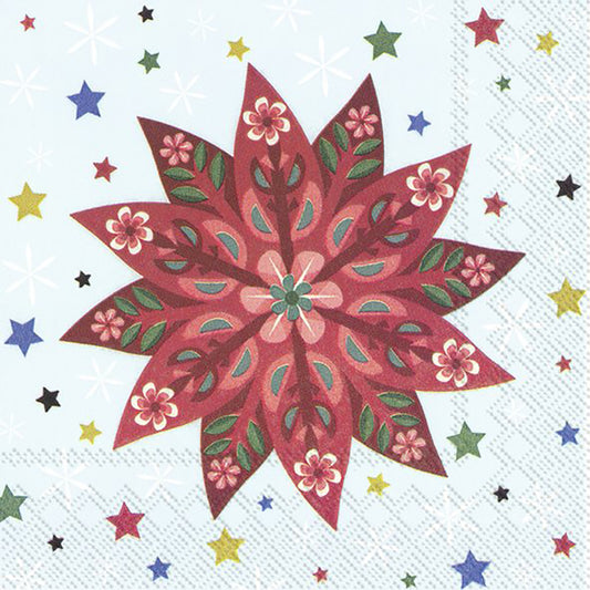 Buon Natale, light blue floral star IHR Paper Cocktail Napkins 25 cm square 3 ply 20 pack