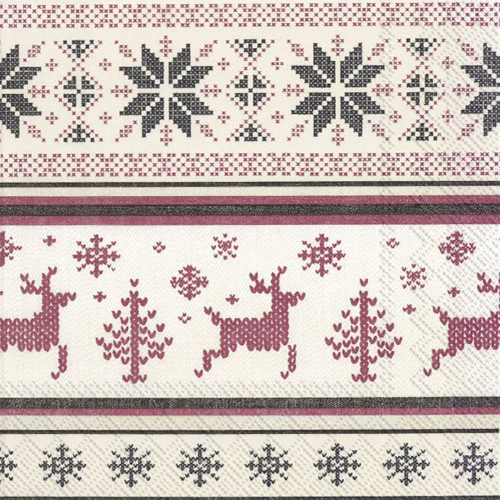 Norwegian Knit, cream red Christmas IHR Paper Cocktail Napkins 25 cm square 3 ply 20 pack