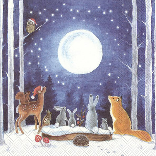 Forestdate Winter Animals Moon Christmas IHR Paper Cocktail Napkins 25 cm square 3 ply 20 pack