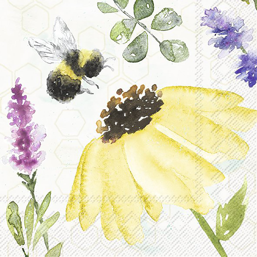 SUMMER BEES cream IHR Paper Cocktail Napkins 25 cm square 3 ply 20 pack