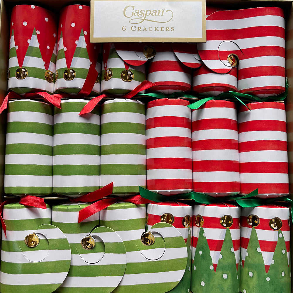 Caspari Christmas Crackers Stocking stripe by Ingrid Slyder 6 x 12 inch crackers