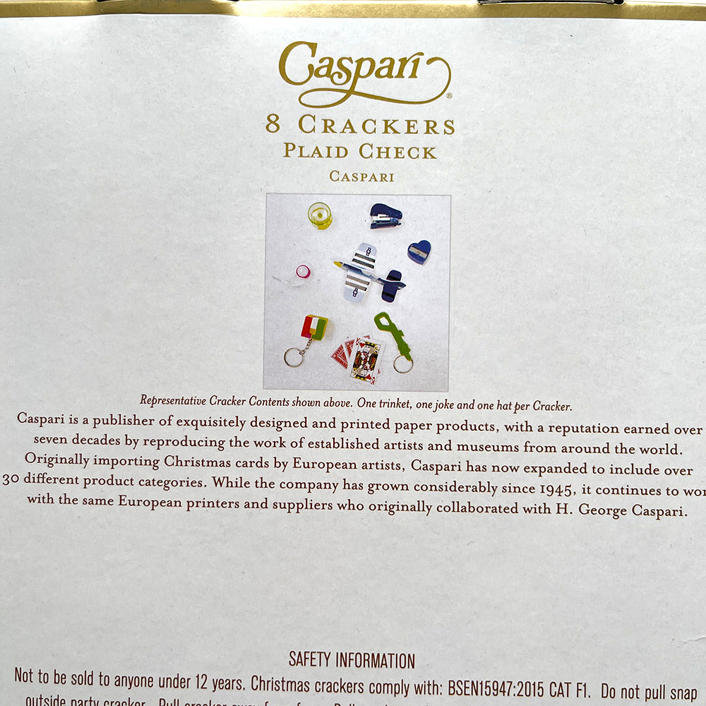 Caspari Crackers Plaid Tartan Check Red Green 8 x 10 inch crackers