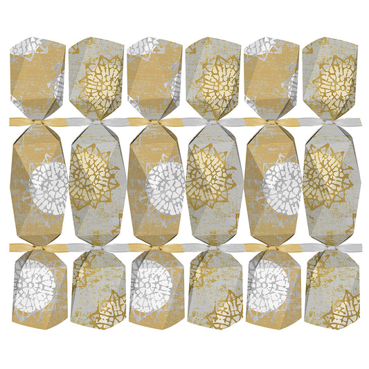 Caspari Block Print Stars platinum/gold 12 inch faceted Crackers x 6