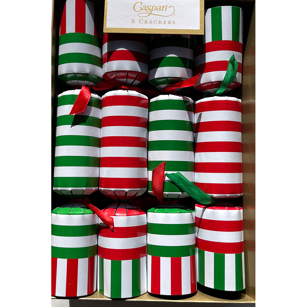 Club Stripe Red Green Caspari Christmas Crackers 8 x 10 inch
