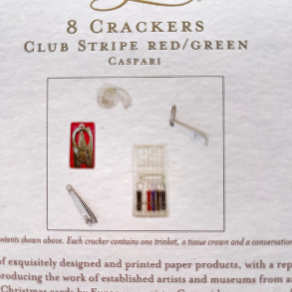Club Stripe Red Green Caspari Christmas Crackers 8 x 10 inch