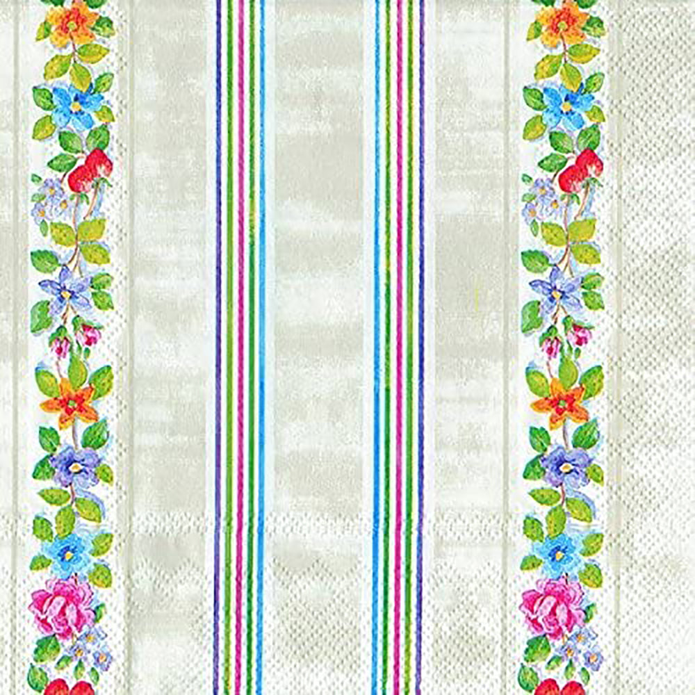 FLOWER STRIPE linen IHR Paper Dinner Napkins 40 cm square 3 ply 20 pac ...