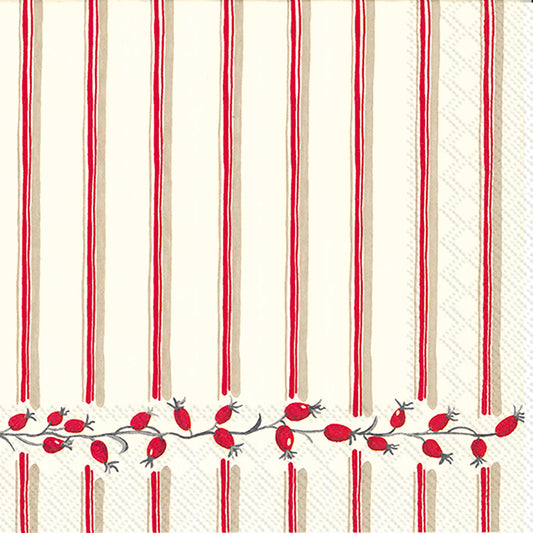 BERRY STRIPE red Christmas IHR Paper Dinner Napkins 40 cm square 3 ply 20 pack