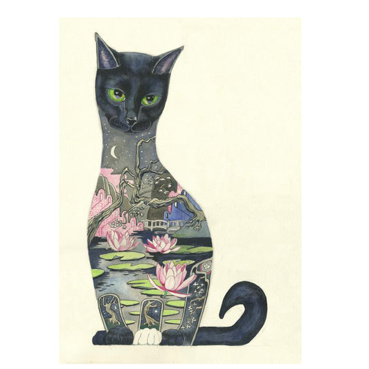 Black Cat Greeting Card by Daniel Mackie - 7 x 5 inches with envelope