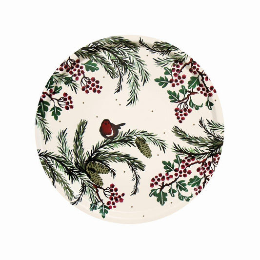 Emma Bridgewater - Christmas Robin and Berries Round Birch Tray 380 (d) mm