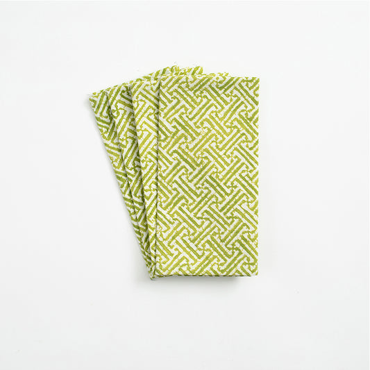 Fretwork Green Caspari Set of 4 Hand Printed Indian Cotton Napkins 50 cm sq