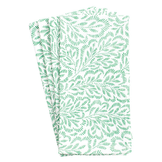 Block Print Leaves Green White Caspari Set of 4 Hand Printed Indian Cotton Napkins 50 cm sq